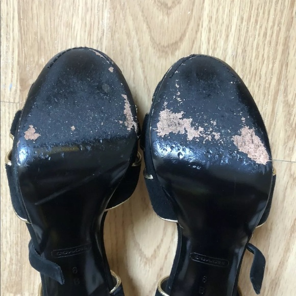Womens Suede Leather Coach High Heels Black Gold 6 - Picture 4 of 5